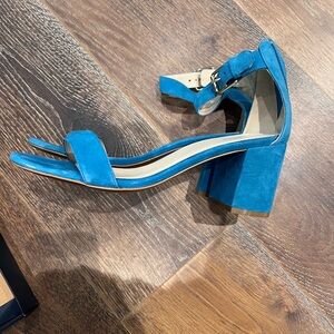 Blue Suede Block Heel Sandals